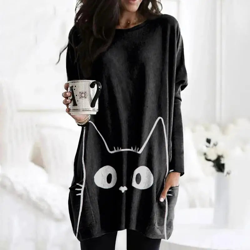 long hoodless sweatshirt 3D printing Halloween Black Cat pattern top-Dollar Bargains Online Shopping Australia