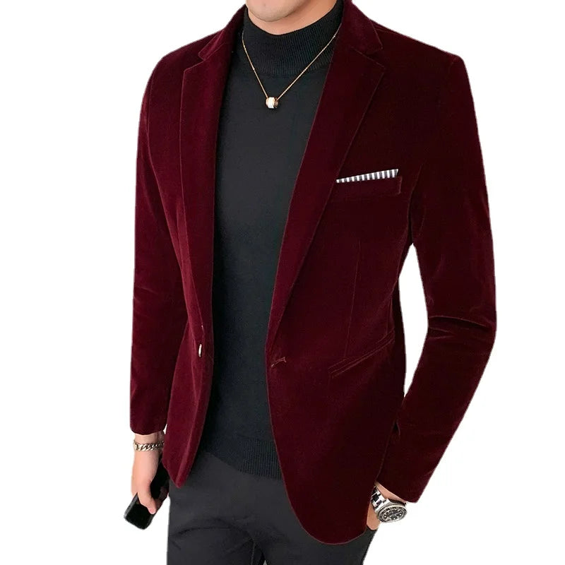 Velvet Wedding Dress Coat Mens Blazer Jacket Fashion Casual Suit Jacket Stage Men's Business Blazers Costume