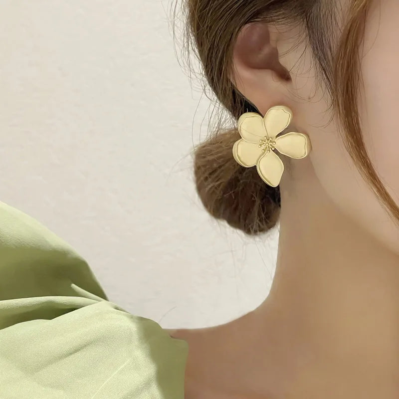 Gold Color Matte Texture Metal Flower Retro Earrings for Women Girls Fashion Party Jewelry-Dollar Bargains Online Shopping Australia