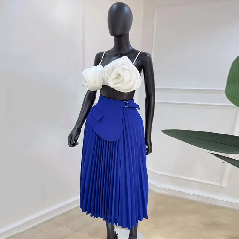 summer new high-waist irregular lace-up pleated skirt mid-length A-line skirt-Dollar Bargains Online Shopping Australia