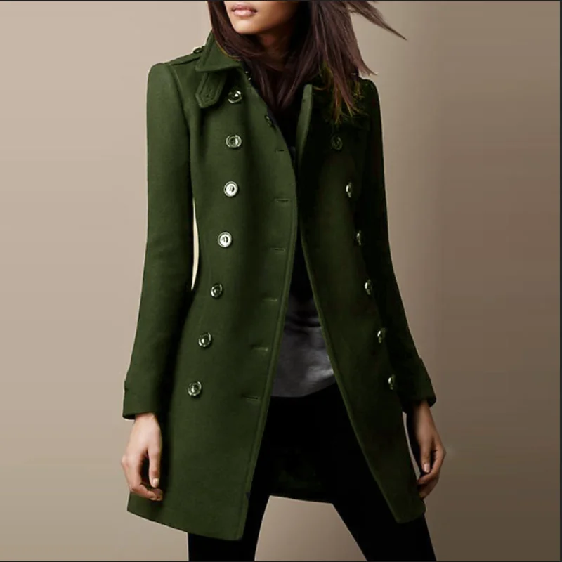 Streetwear Women Jackets Double-breasted Ladies Loose Wool Overcoat Elegant Lapel Solid Pocketed Coats-Dollar Bargains Online Shopping Australia