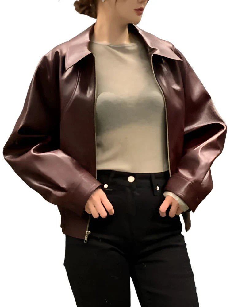 Trench Leather Jackets Women Streetwear Moto Biker Zipper Leather Jacket Casual High Street Cropped Leather Coats-Dollar Bargains Online Shopping Australia