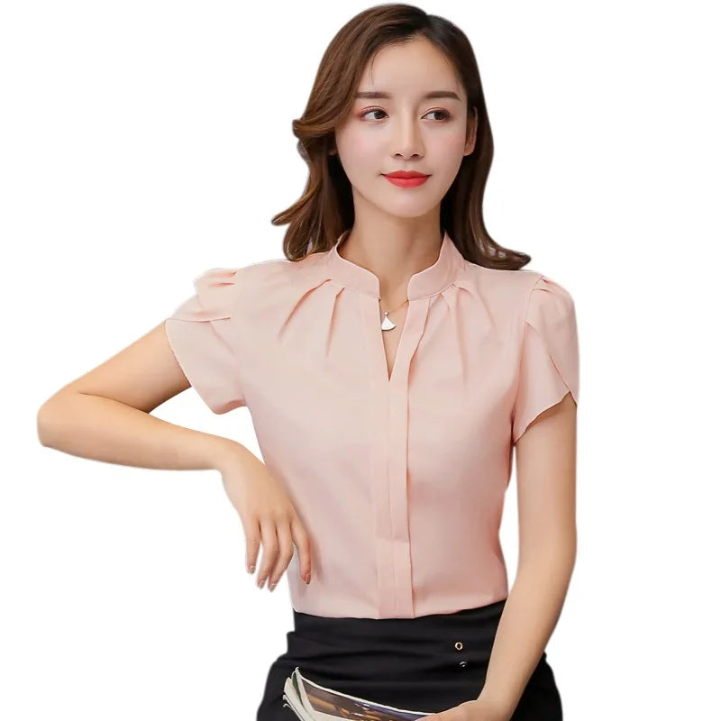 Women White Shirt Female Short Sleeve Shirt Fashion Leisure Chiffon Blouse Tops-Dollar Bargains Online Shopping Australia