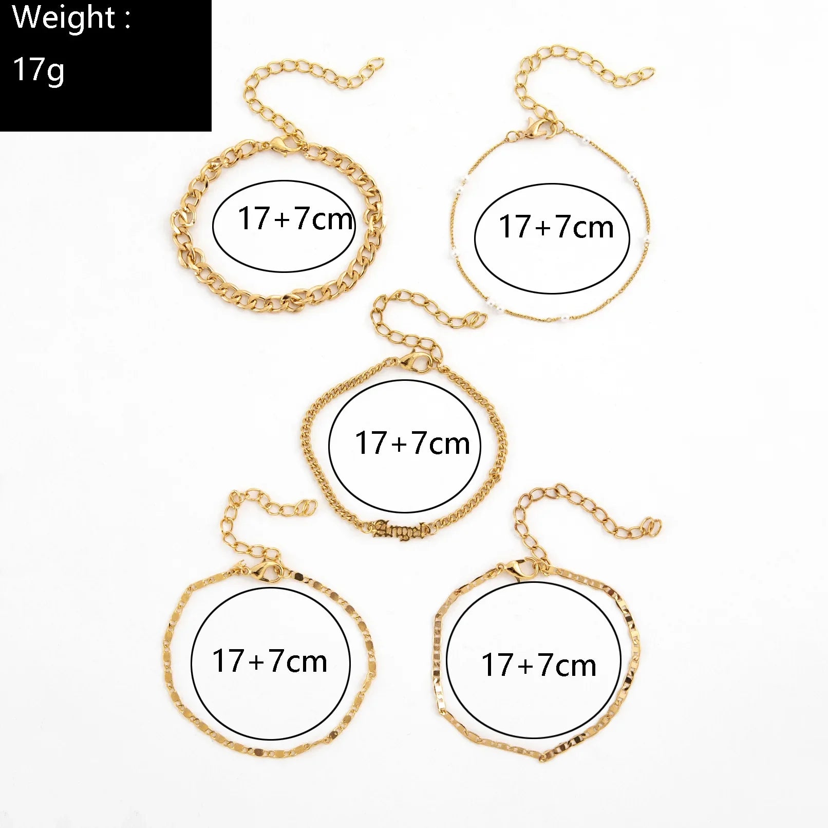 5Pcs Trendy Chain Bracelet Set For Women Angel Letter Gold Silver Color Link Chain Bangle Female Fashion Jewelry Gift-Dollar Bargains Online Shopping Australia