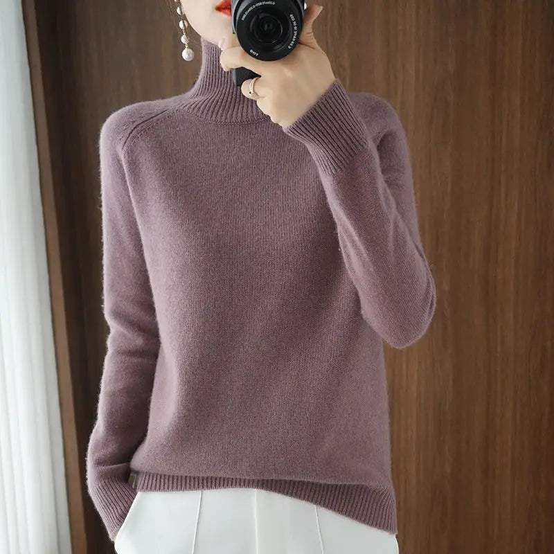 Turtleneck Pullover Cashmere Sweater Women Pure Color Casual Long-sleeved Loose-Dollar Bargains Online Shopping Australia