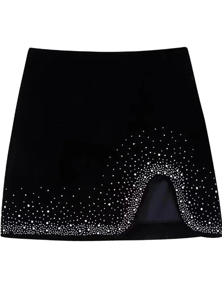 Women Fashion Hem Shinning Sequined Velvet Mini Skirt Female Chic Side Zipper Pencil-Dollar Bargains Online Shopping Australia