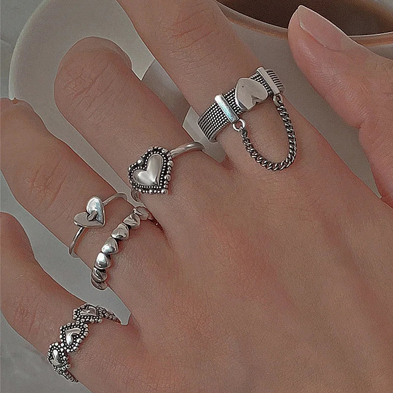 Heart Rings For Women Minimalist Aesthetic Drop Of Oil Open Rings Female Dinner Party Charming Ring Set Jewelry-Dollar Bargains Online Shopping Australia