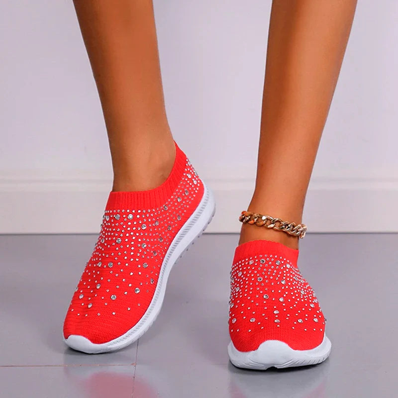 Crystal Breathable Mesh Sneaker Shoes for Women Comfortable Soft Bottom Flats Plus Non Slip-Dollar Bargains Online Shopping Australia