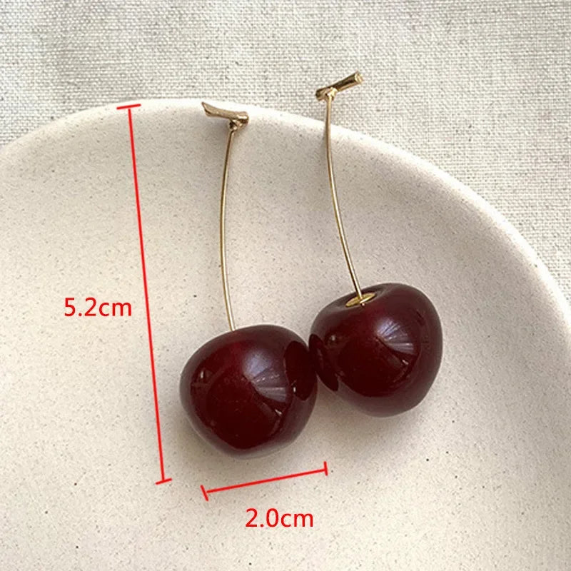 Small Fresh Sweet Red Cherry Earrings Cherries Pendant Earrings for Women Fruit Earrings Stainless Steel Earring Charm Jewelry-Dollar Bargains Online Shopping Australia