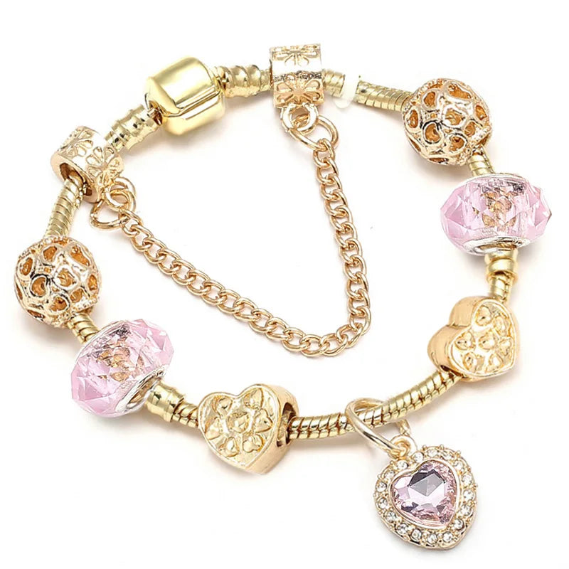 Luxury Crystal Bees Gold Color Charm Bracelet For Girl Murano Glass Beads Fine Bracelet For Women Couple DIY Jewelry Gift-Dollar Bargains Online Shopping Australia