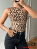 Leopard Print Mesh Bodysuits Women One-Shoulder Backless Jumpsuits Y2K Girl Party Bodysuits