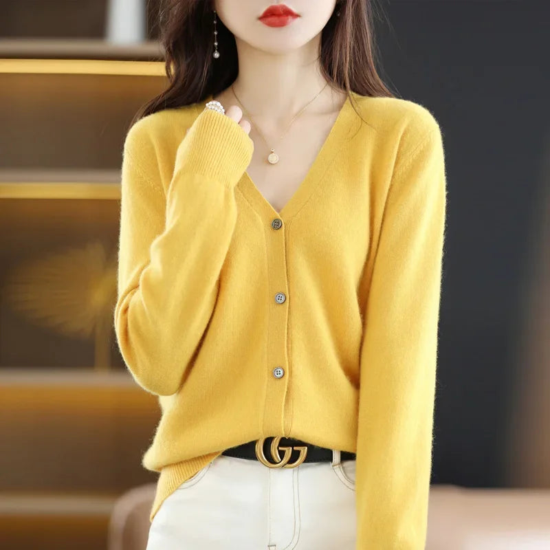 Women's Sweater Cardigans V-neck Single Breasted Short Slim Lady Knitwear Tops Solid