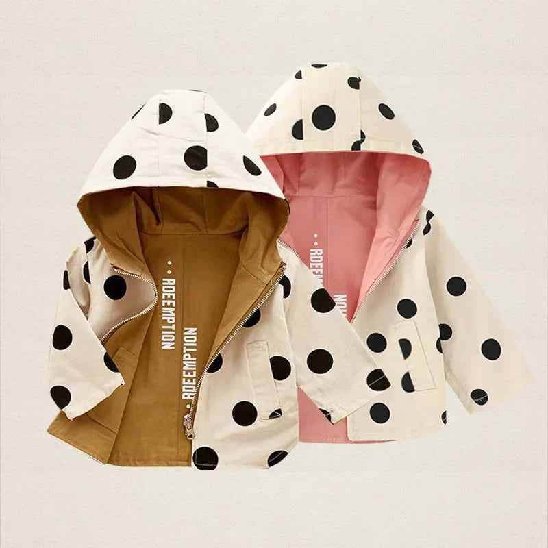 Children Jackets Girls Double Sided Outerwear Toddler Sport Coats Kids Hooded Clothing Spring Autumn Boys Polka Dot Trench Coat-Dollar Bargains Online Shopping Australia