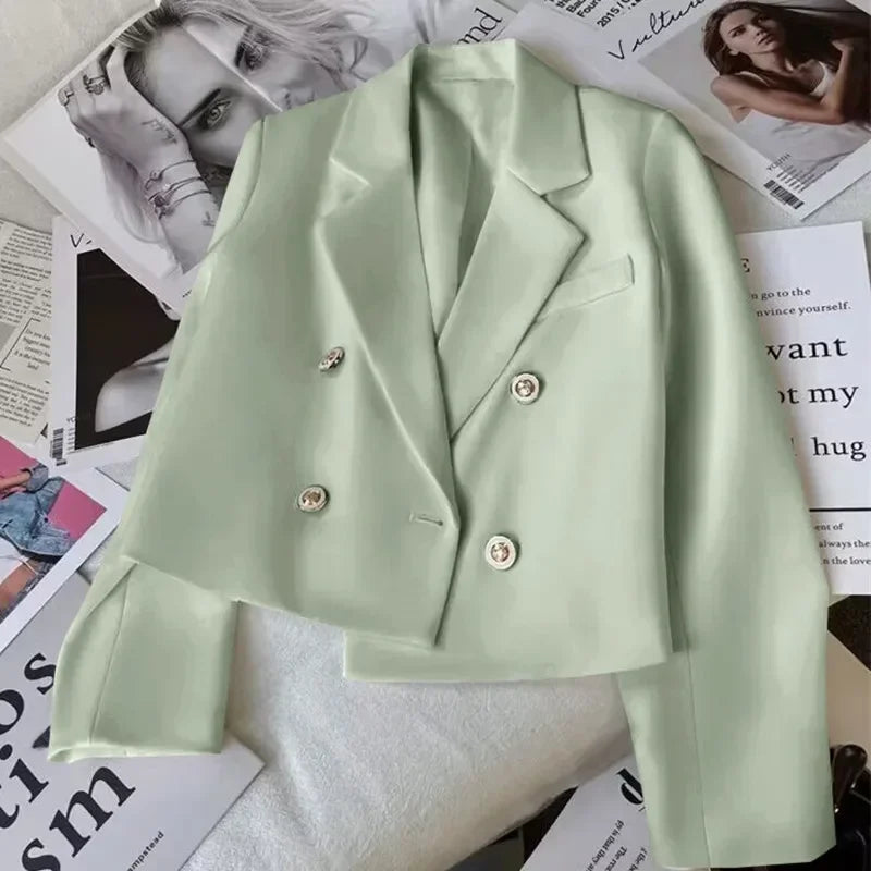 Fashion Short Women Blazers Elegant Female Suits Jacket Tops Casual   Solid Long Sleeve Office Lady Blazer Coat