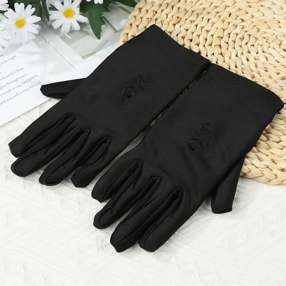 Elastic Sun Protection Gloves Outdoor Thin Embroidered Driving Gloves Full Finger Mitts Girls