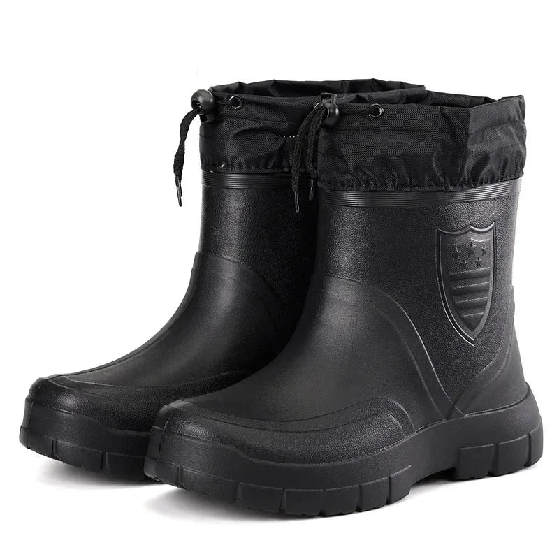 Winter Windproof Cotton Rain Boots Men Warm Light Ankle Rainboots Fashion Black Slip on Rain Shoes Men Waterproof Work-Dollar Bargains Online Shopping Australia