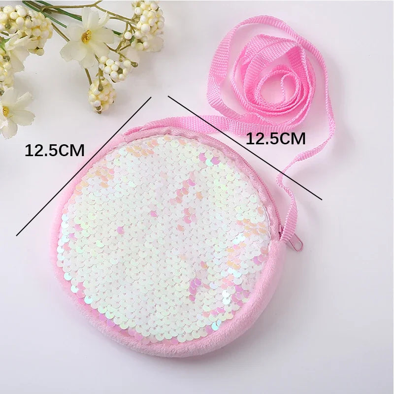 Girls Messenger Bag Fashion Princess Girl Baby Cute Plush Sequin Shoulder Bag Coin Purse Bags