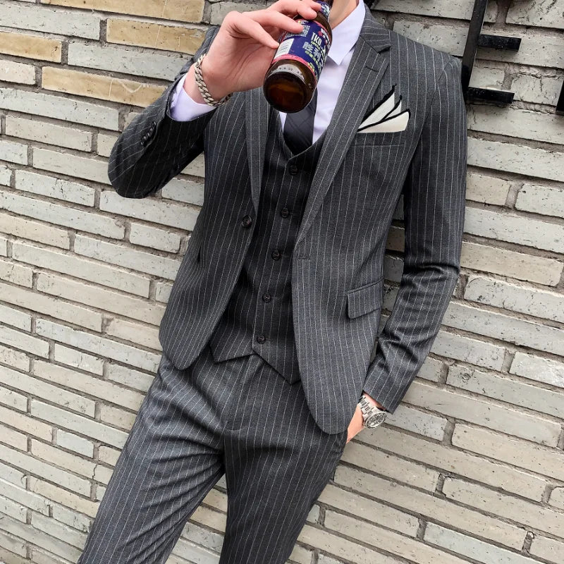 Classic Striped Suit Jacket Men's Suit Suit Men's Slim Tuxedo Jacket Pants Formal Dinner Wedding Groom