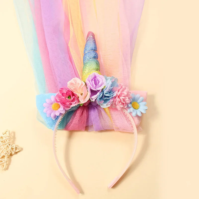 rainbow Unicorn headband Princess Gradient Flow Sue Lace female headband Flower headband veil headband-Dollar Bargains Online Shopping Australia