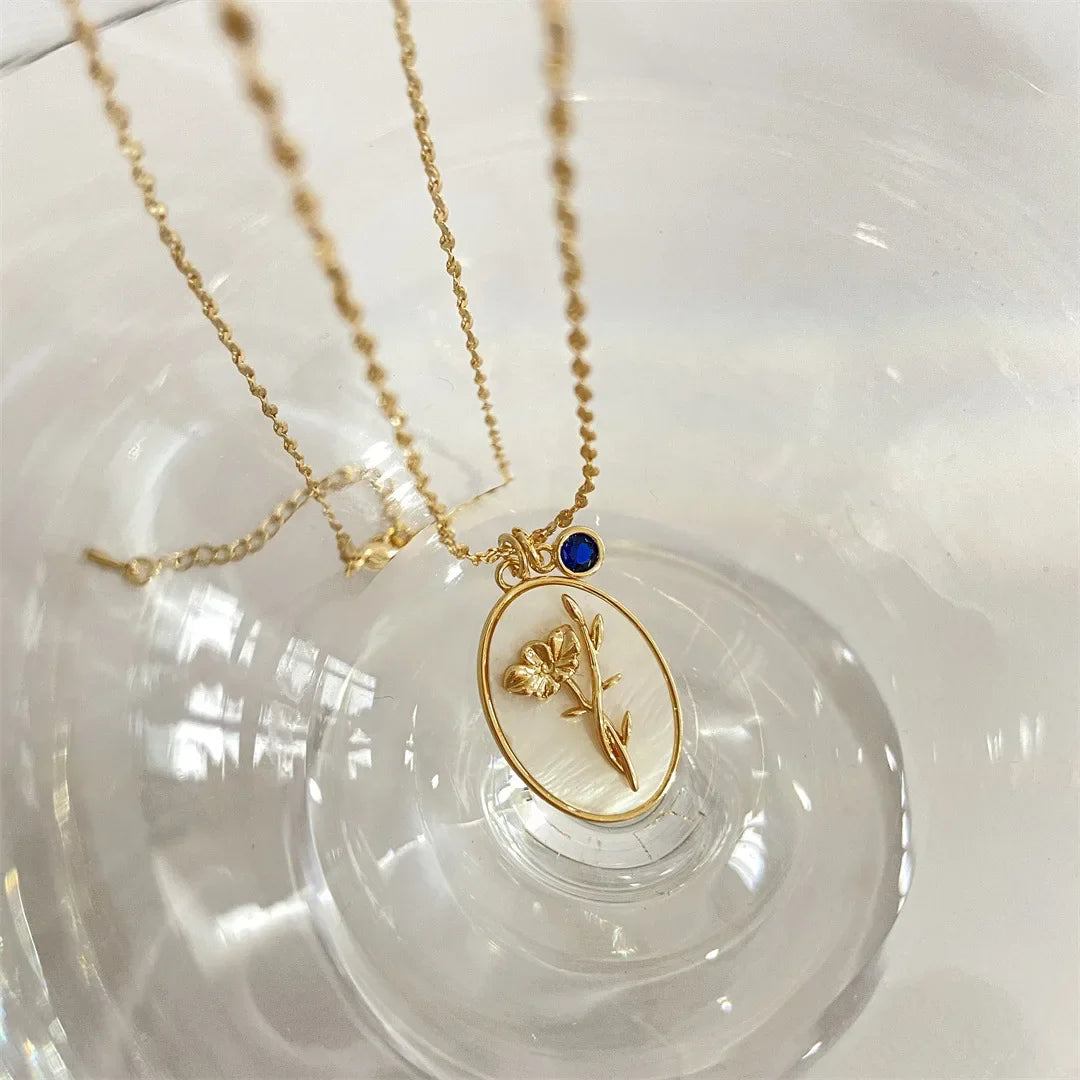 12 Birth Month Flower Birthstone Necklace for Women Charm White Shell Pendant Necklaces Mom Girlfriend Birthday Gift-Dollar Bargains Online Shopping Australia