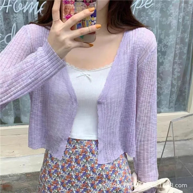 Sexy Women V Neck Button Long Sleeve Cropped Knitted Loose Sweater Tops-Dollar Bargains Online Shopping Australia