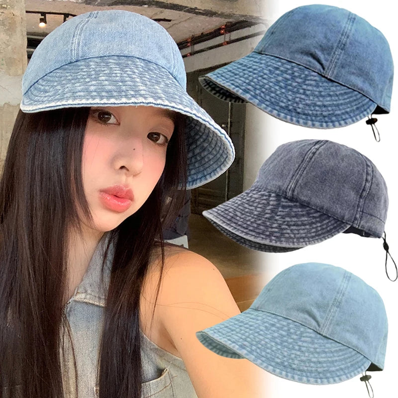 Summer Wide Brim Fisherman Hat Women Foldable Sunshade Visors Fisherman Cap Female Adjustable Outdoor Sports Bucket Panama Cap