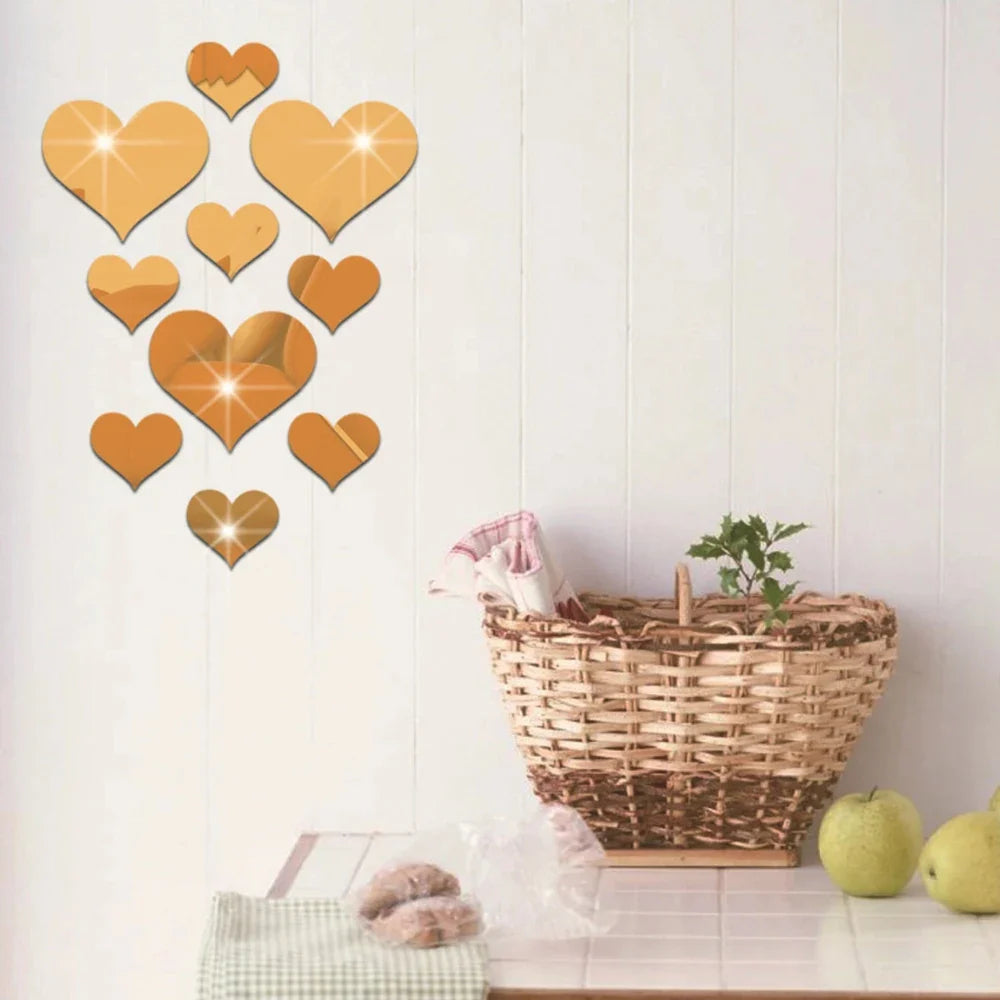 10Pcs/Set Durable Love Heart Stickers Wall Sticker Mirror Mural 3D Decal Simple DIY Decorative Removable Paster Home Decoration-Dollar Bargains Online Shopping Australia