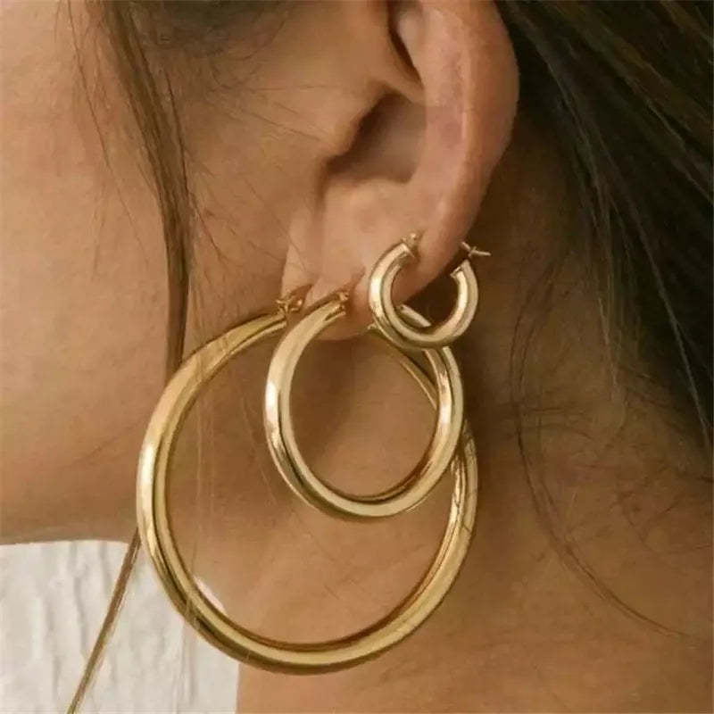 18k Gold Plated Stainless Steel Luxury Statement Circle Hoop Earring Women Teenager Girls Jewelry Non Tarnished-Dollar Bargains Online Shopping Australia