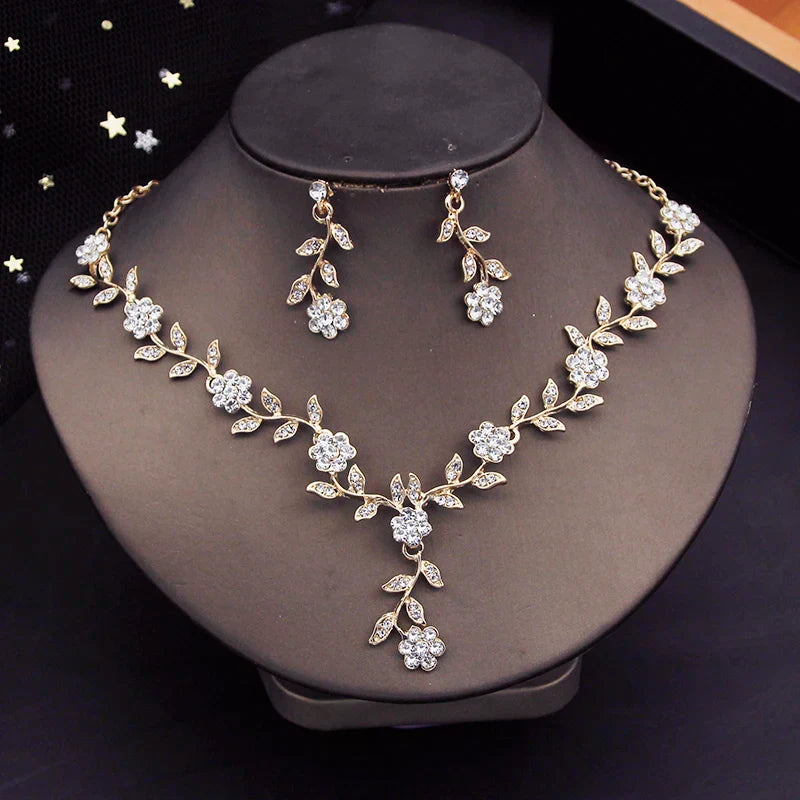 Crystal Tiaras Bridal Jewelry Sets for Women Crown Flower Choker Necklace Sets Wedding Bride Costume Jewelry Set-Dollar Bargains Online Shopping Australia