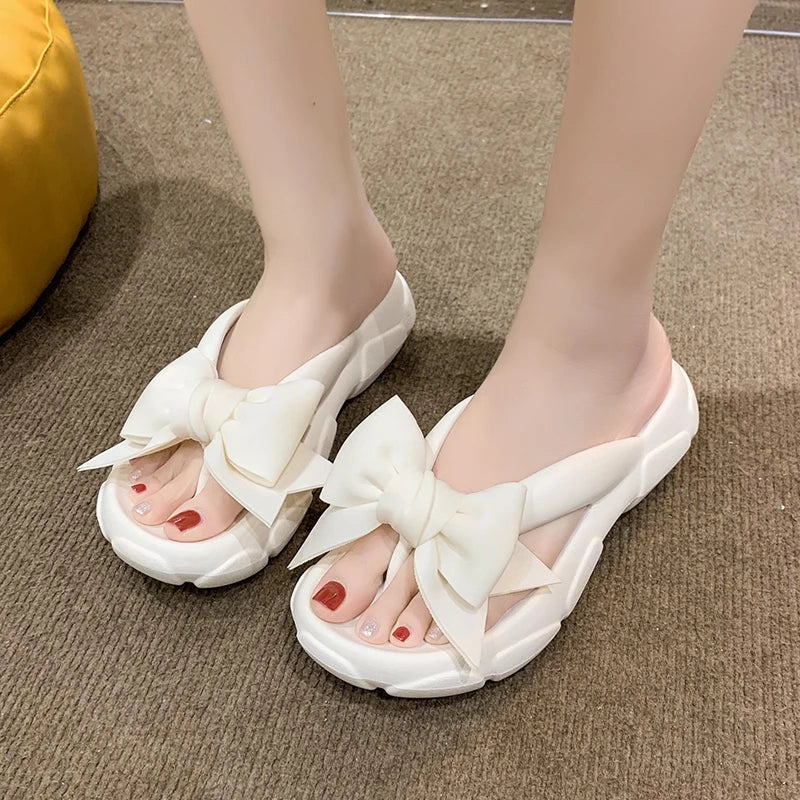 Fashion Bowknot Platform Flip Flop for Women Beach Non Slip Wedge Slippers Woman Thick Sole Clip Toe Slides Sandals-Dollar Bargains Online Shopping Australia