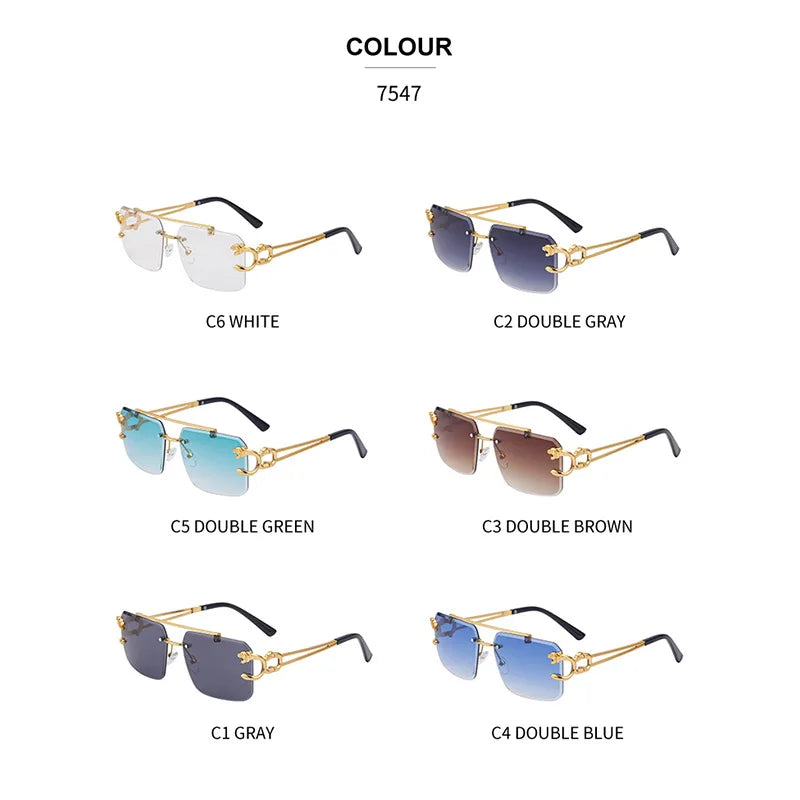 Fashion Metal Leopard Rimless Sunglasses Double Bridges Gradient Ocean Film Shades UV400-Dollar Bargains Online Shopping Australia