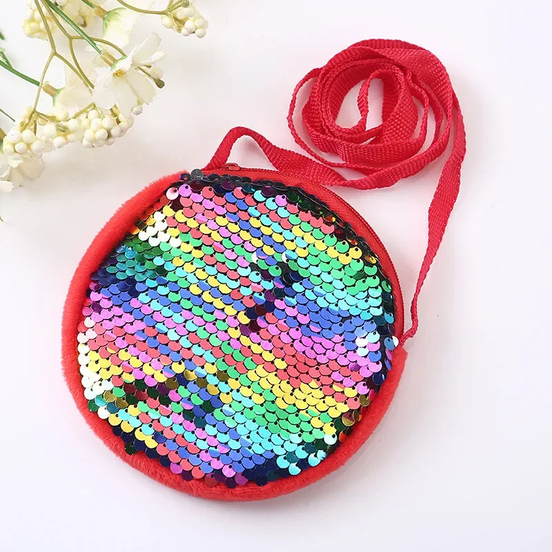 Girls Messenger Bag Fashion Princess Girl Baby Cute Plush Sequin Shoulder Bag Coin Purse Bags