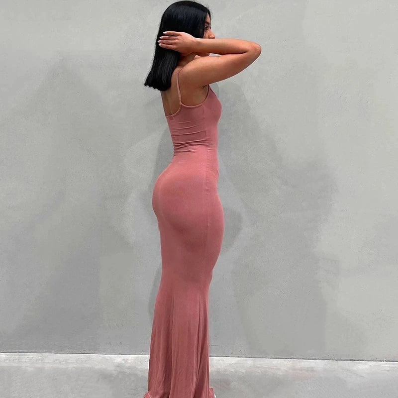 Satin Slip Sleeveless Backless Maxi Dress Women Summer Bodycon Elegant Sexy Outfits Ladies Birthday Party Club Sundress