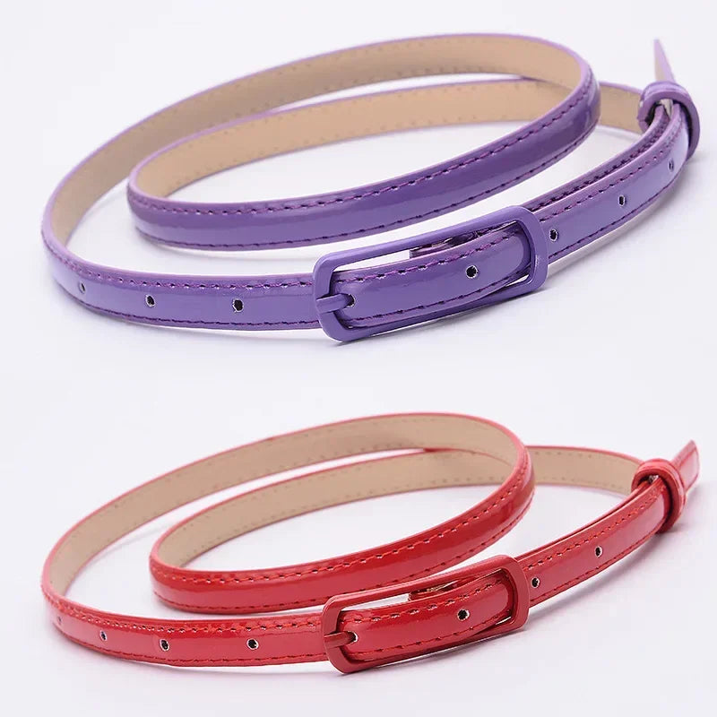 Children Candy Color Belts 1.2cm Super-thin PU Belts Simple Solid Color Lightweight Belts Summer Apparel Accessories-Dollar Bargains Online Shopping Australia