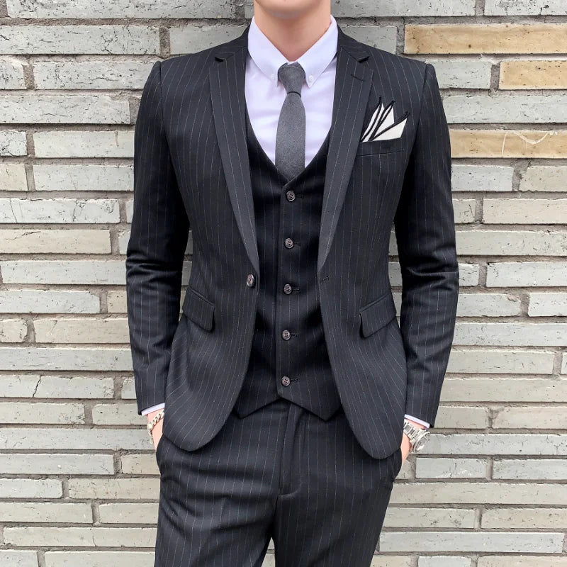 Classic Striped Suit Jacket Men's Suit Suit Men's Slim Tuxedo Jacket Pants Formal Dinner Wedding Groom