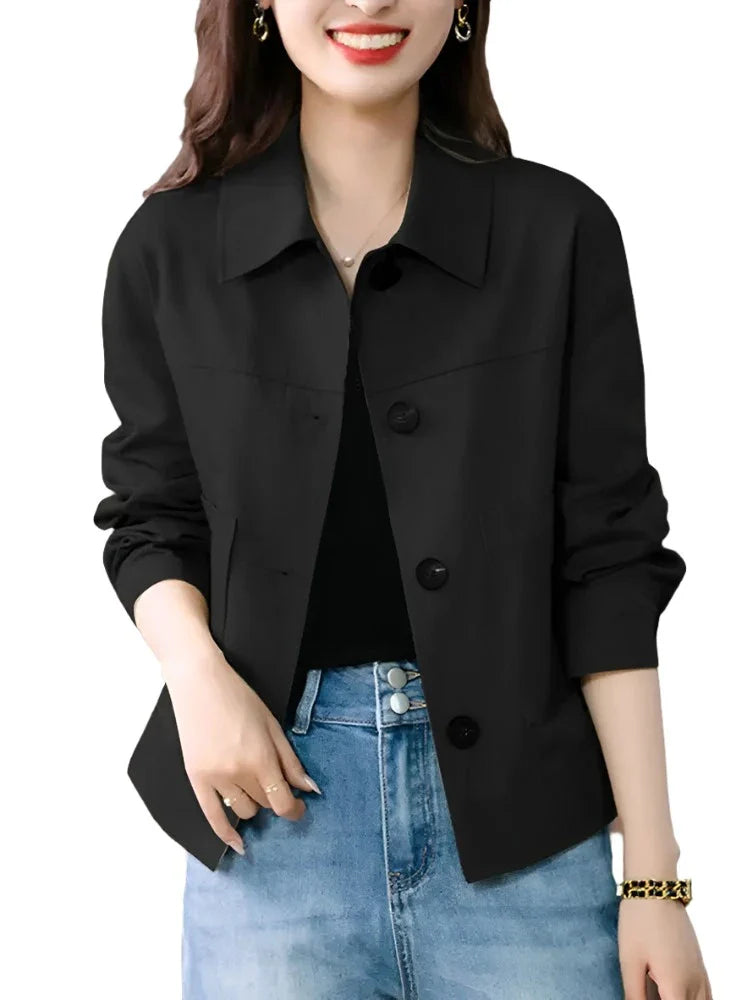 Woman Vintage Coats Female Casual Loose Outwear Long Sleeve Lapel Neck Solid Outwear Autumn Elegant Office Jackets-Dollar Bargains Online Shopping Australia