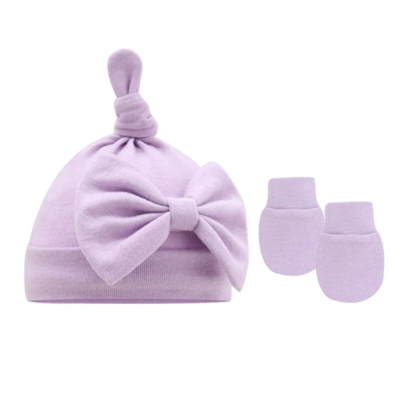 Newborn Bun Knot Hat Baby Hospital Hat Glove Set Boys Girls Unisex Headwear-Dollar Bargains Online Shopping Australia