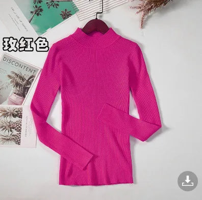 Sweater Top Women Ribbed Soft Mock Neck Elastic Pullover Warm Solid Color Slim Jumper-Dollar Bargains Online Shopping Australia