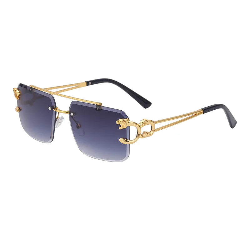 Fashion Metal Leopard Rimless Sunglasses Double Bridges Gradient Ocean Film Shades UV400-Dollar Bargains Online Shopping Australia