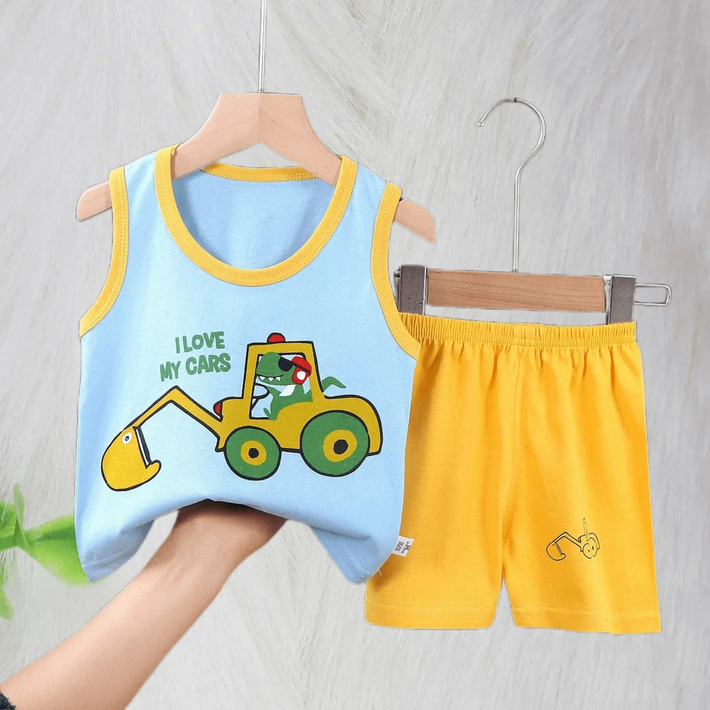 Boys Vest Set Summer Cotton New Clothes Children's Sleeveless Cartoon Wool Comfort Set Class A Thin Two-piece Set for 6-9months-Dollar Bargains Online Shopping Australia