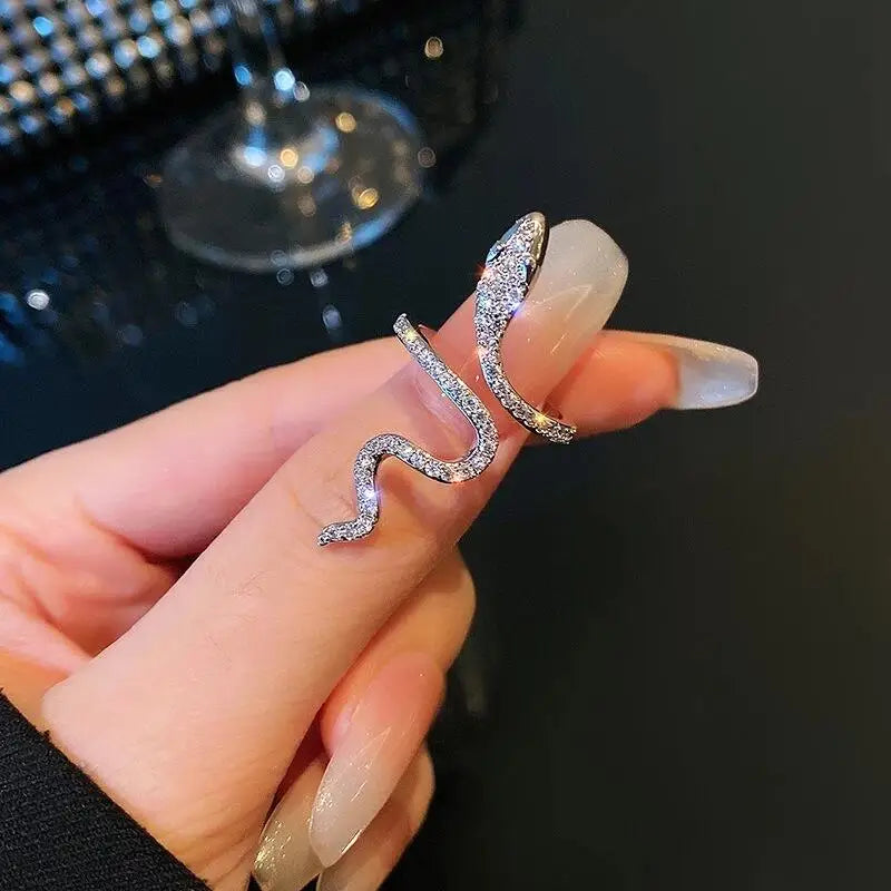 Vintage Micro-Inlaid Zircon Snake Ring Finger Ring for Women Ins Adjustable Crystal Puck Rings Girls Party Engagement Jewelry-Dollar Bargains Online Shopping Australia