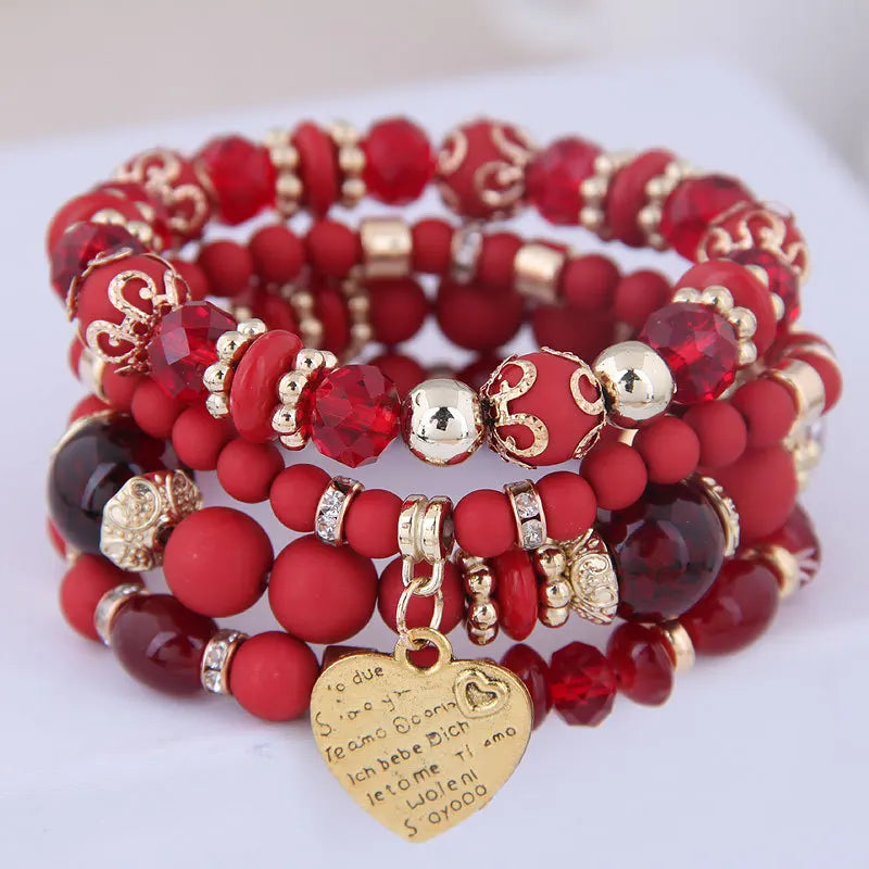 Bohemian Pink Crystal Beads Heart Charm Bracelets Women Girls Ethnic Tree Of Life Charm Wrap Bracelet-Dollar Bargains Online Shopping Australia