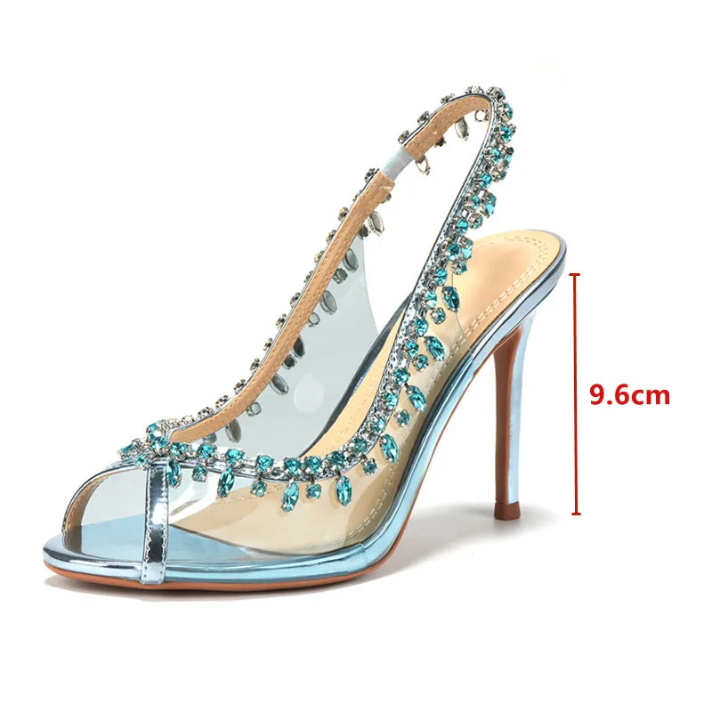 Luxury Crystal Pendant Slingbacks Women Pumps Sexy Peep Toe Transparent PVC Thin High heels Spring Autumn Party Wedding Shoes-Dollar Bargains Online Shopping Australia