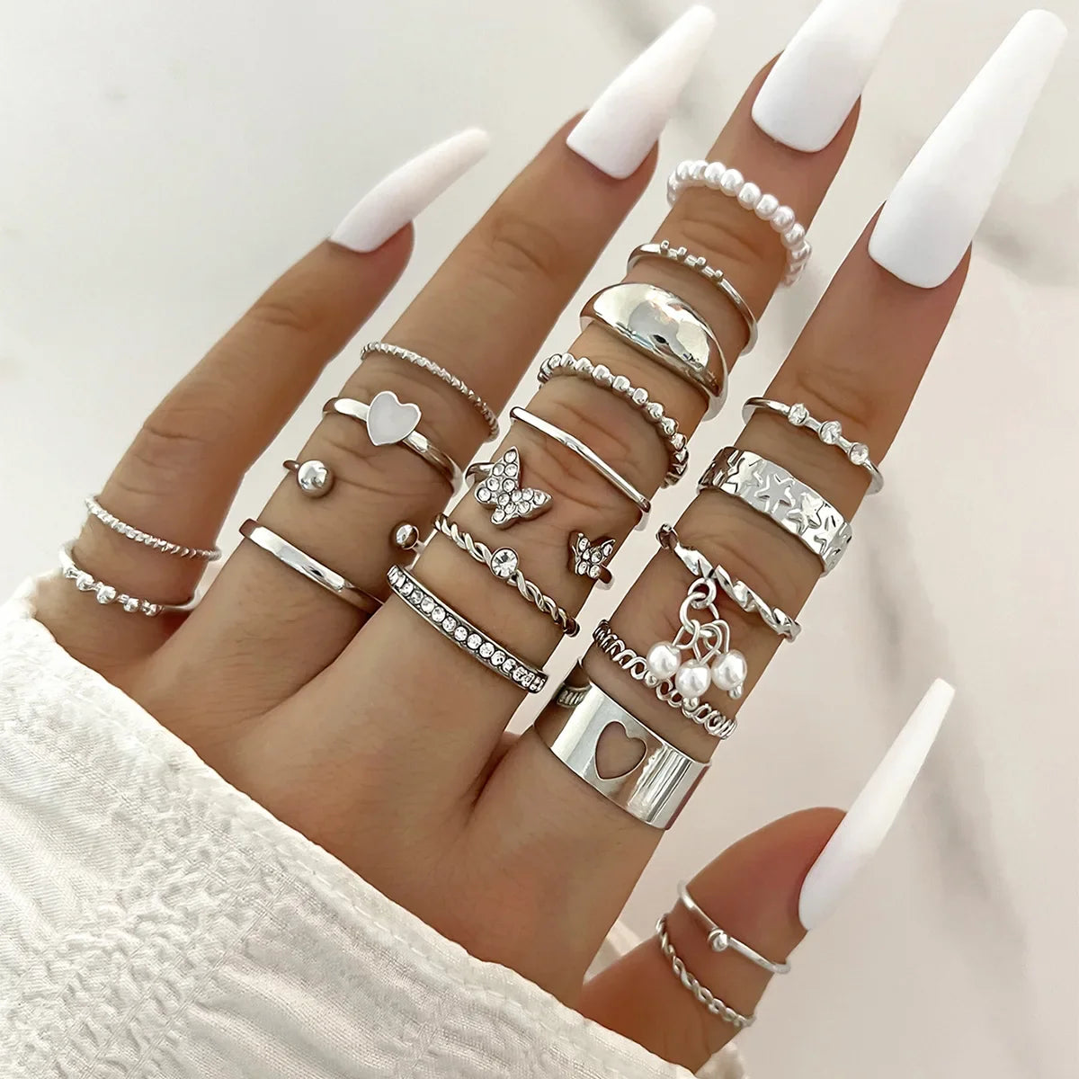 Silver Color Geometric Knuckle Rings Set For Women Eye Cross Sun And Moon Leaf Charm Finger Ring Female Boho Party Jewelry-Dollar Bargains Online Shopping Australia