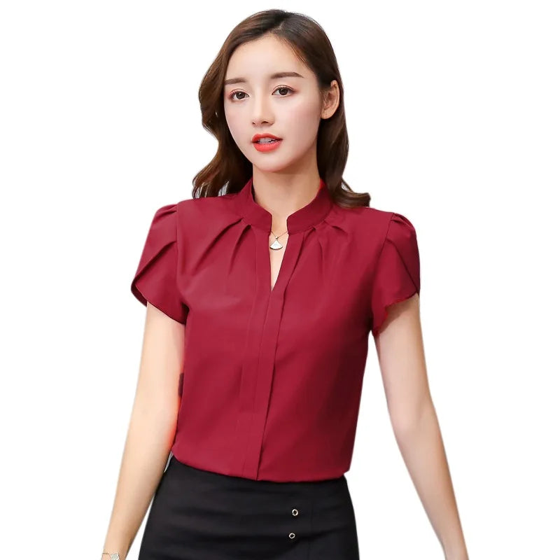 Women White Shirt Female Short Sleeve Shirt Fashion Leisure Chiffon Blouse Tops-Dollar Bargains Online Shopping Australia