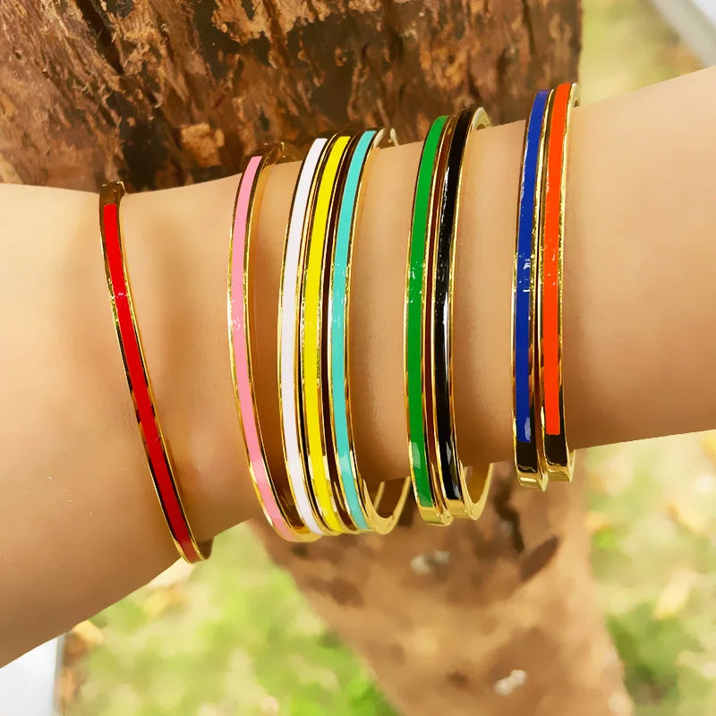 3mm Width Colorful Enamel Thin Bangles Stainless Steel Gold Color Cute Lover Bracelets for Women Trendy Jewelry-Dollar Bargains Online Shopping Australia