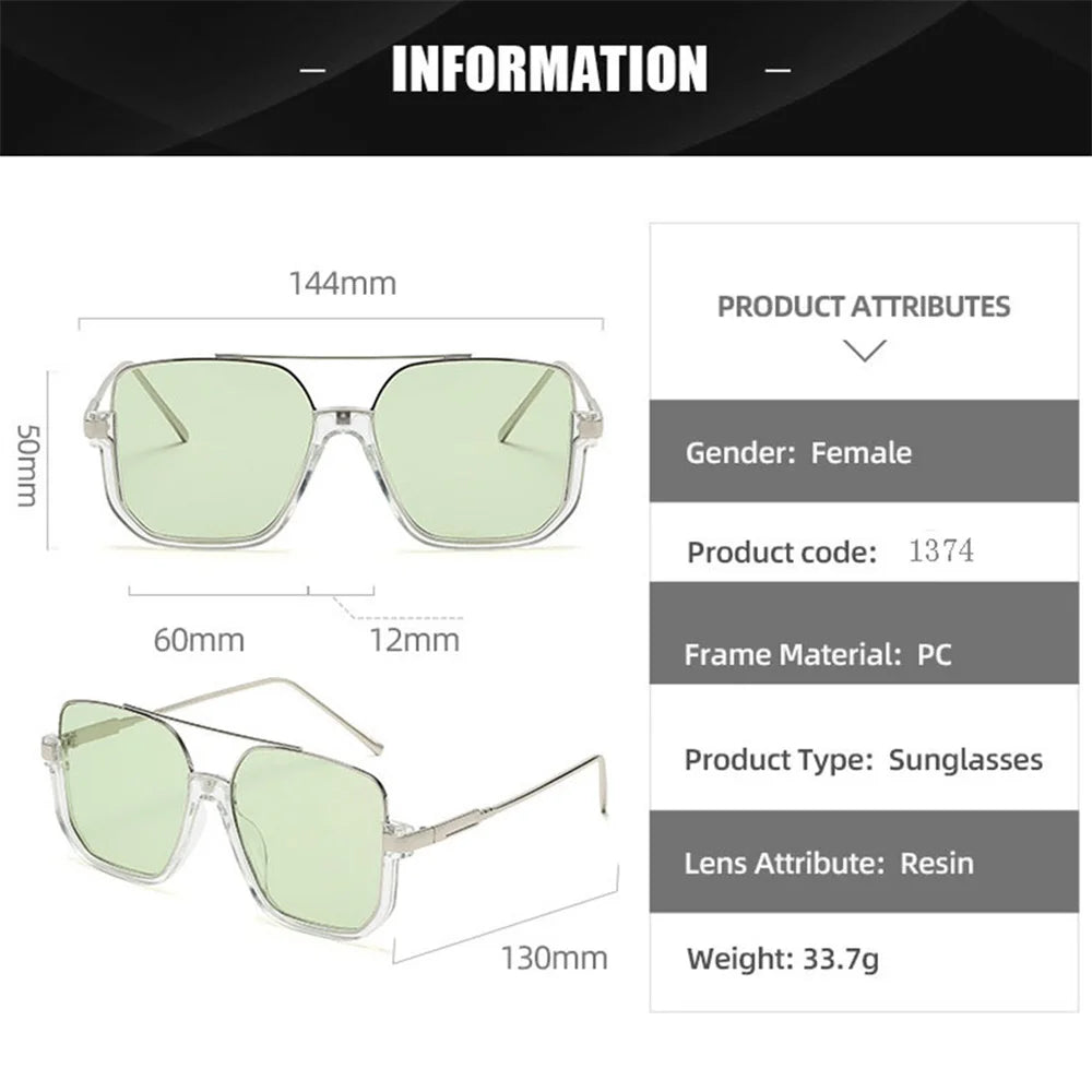 Vintage Oversized Sunglasses Fashion Men Women Square Shades Eyewear Trendy Ins Popular Brand Design UV400 Sun Glasses