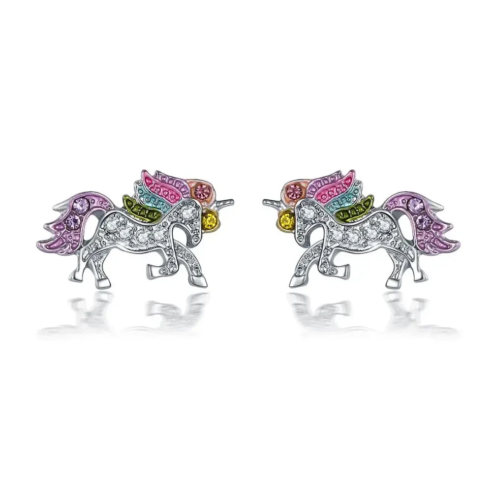 Unicorn Stud Earrings for Little Girl Kids Crystal Cat Butterfly Rainbow Heart Star Earring-Dollar Bargains Online Shopping Australia