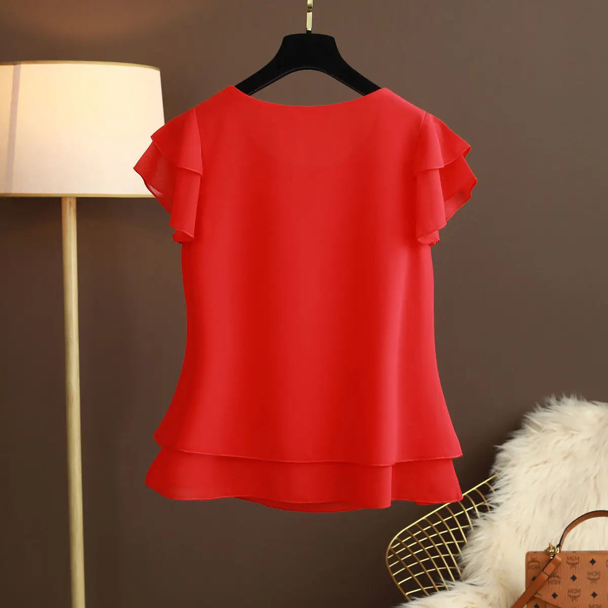 Women Blouse Loose O-Neck Chiffon Shirt Female Short Sleeve Oversized Shirts-Dollar Bargains Online Shopping Australia