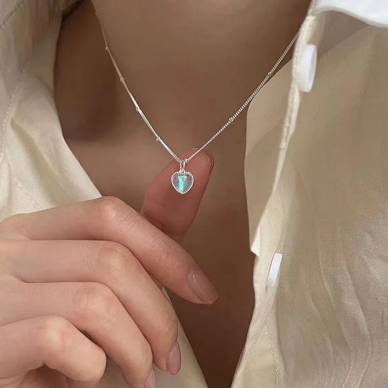 Kpop Heart Necklace French Lucky Bean Love Clavicle Chain Korean Simple Female double layer Necklace Female Pendant for Women-Dollar Bargains Online Shopping Australia